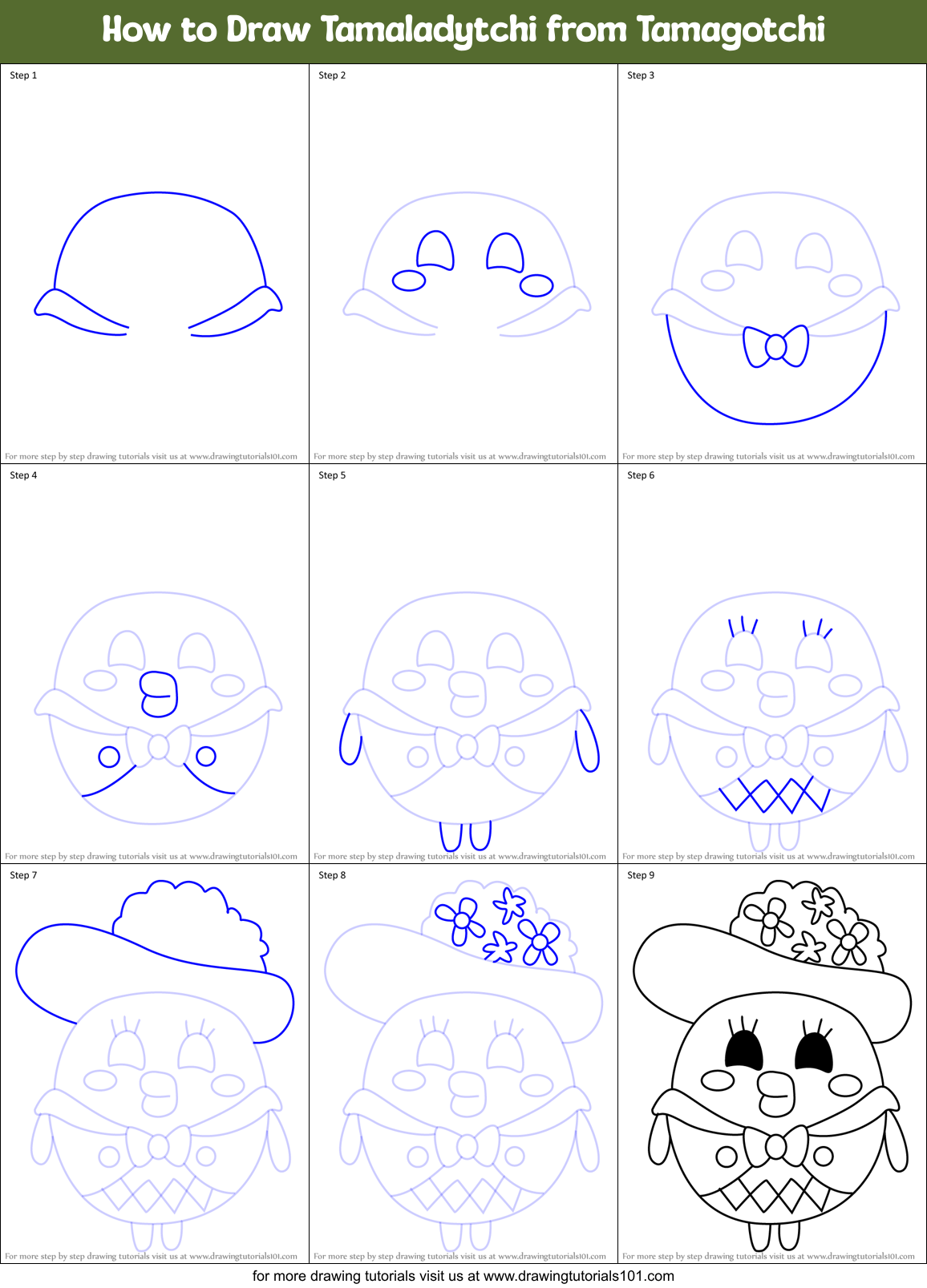 How to Draw Tamaladytchi from Tamagotchi Printable Step by Step