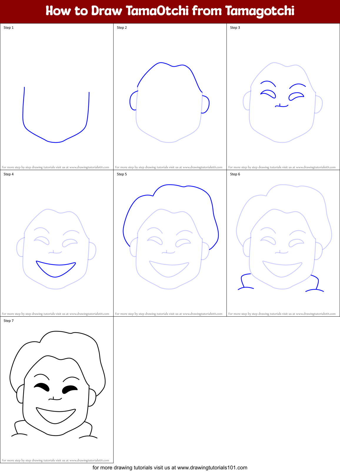 How to Draw TamaOtchi from Tamagotchi Printable Step by Step