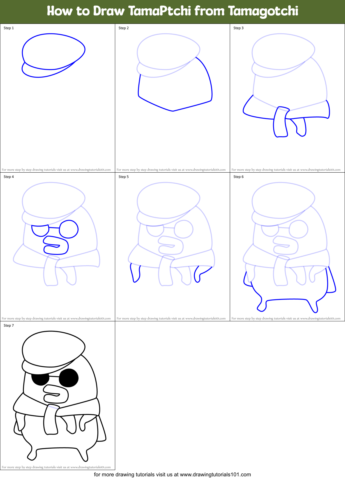 How to Draw TamaPtchi from Tamagotchi Printable Step by Step