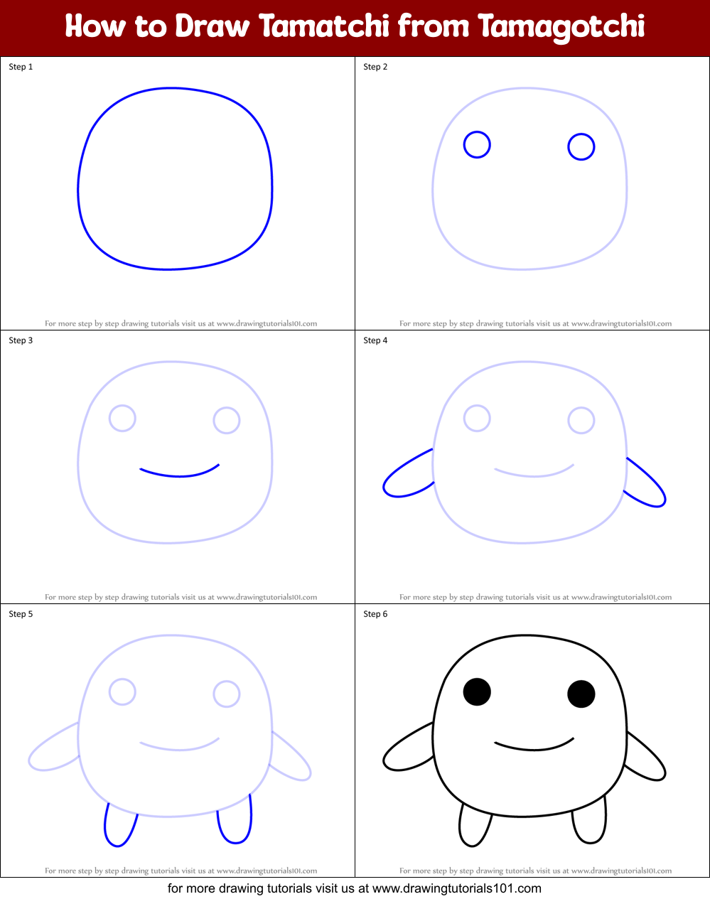 How to Draw Tamatchi from Tamagotchi Printable Step by Step
