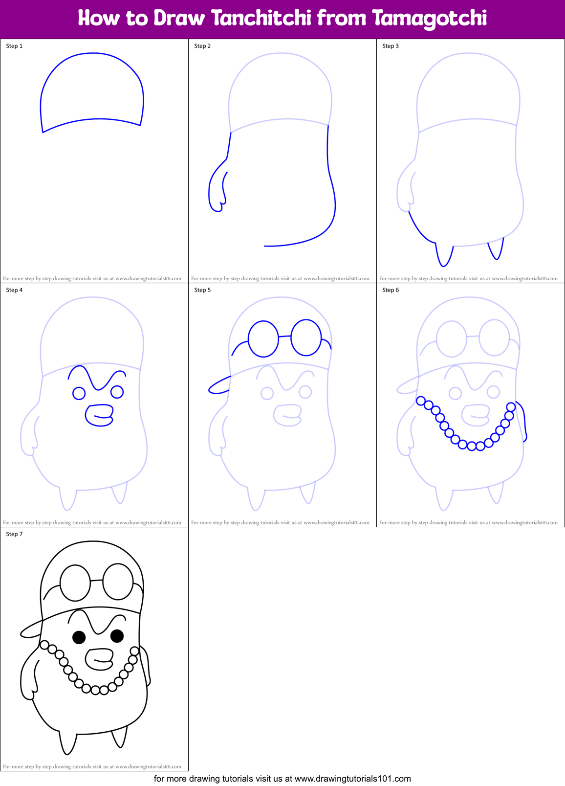 How to Draw Tanchitchi from Tamagotchi Printable Step by Step