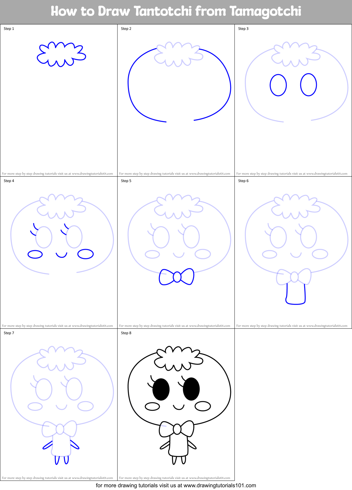 How to Draw Tantotchi from Tamagotchi Printable Step by Step