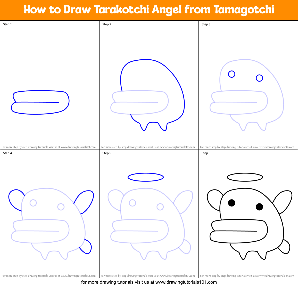 How to Draw Tarakotchi Angel from Tamagotchi Printable Step by Step