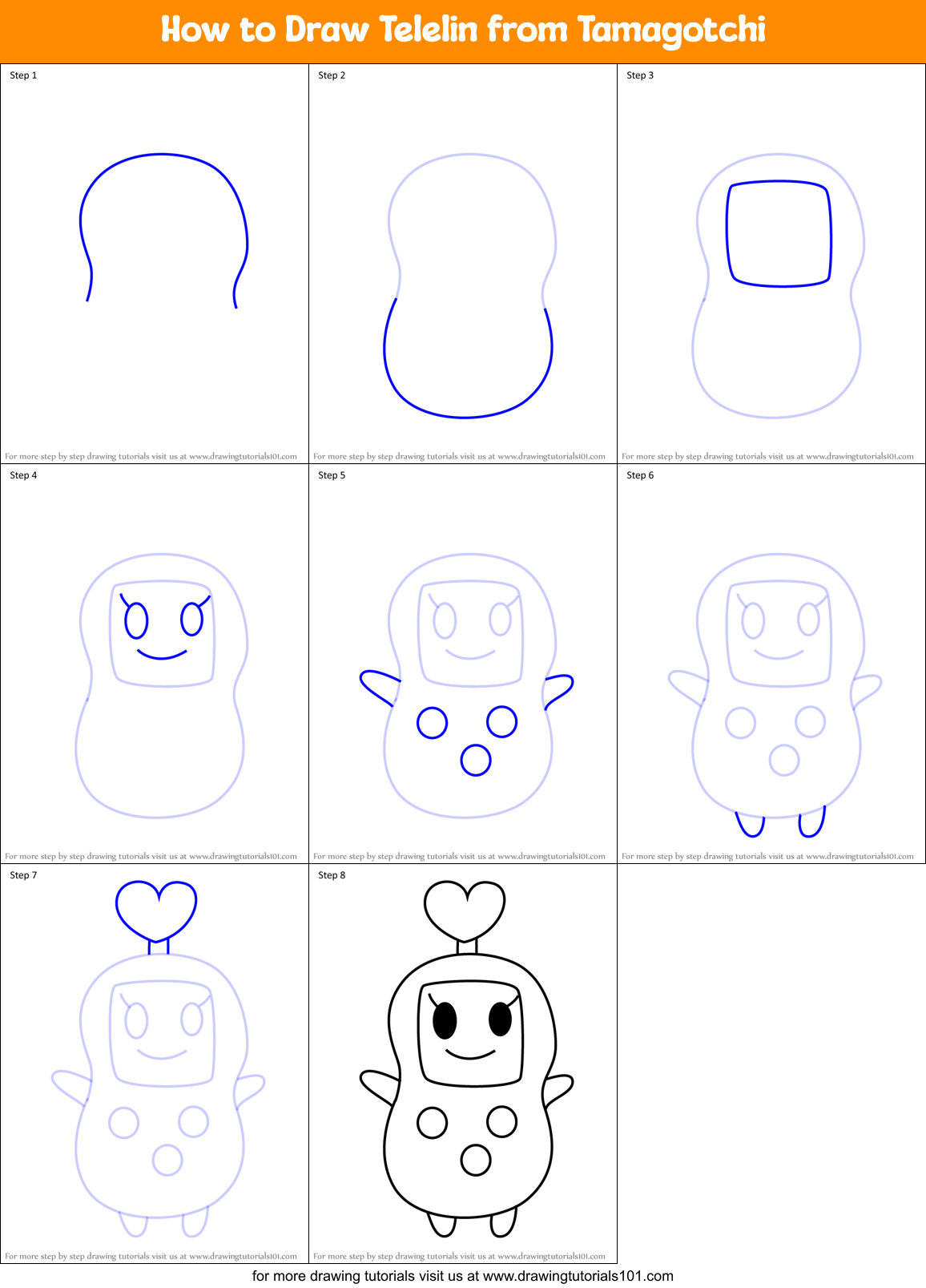 How to Draw Telelin from Tamagotchi Printable Step by Step