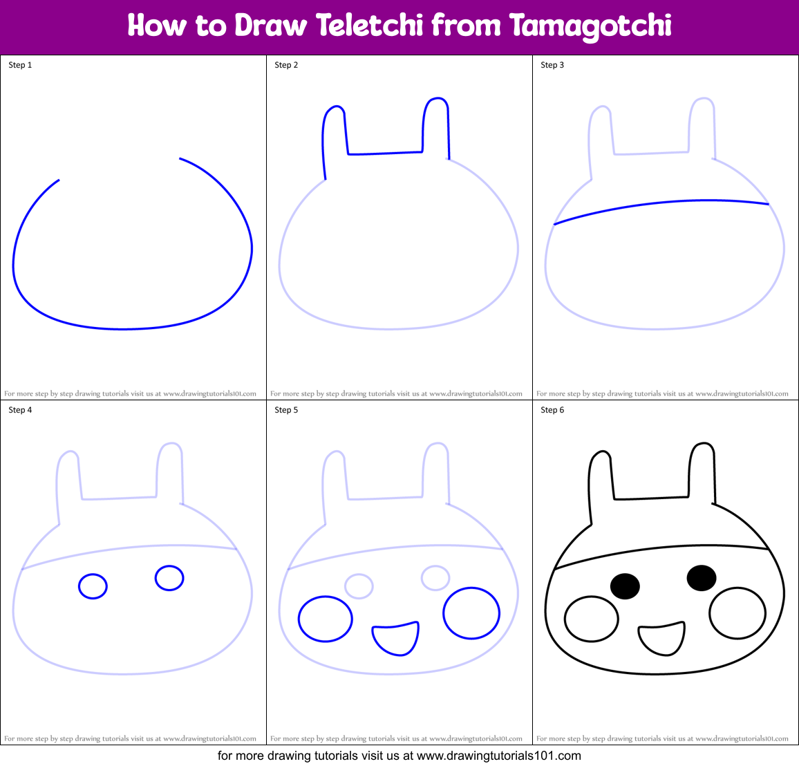 How to Draw Teletchi from Tamagotchi Printable Step by Step