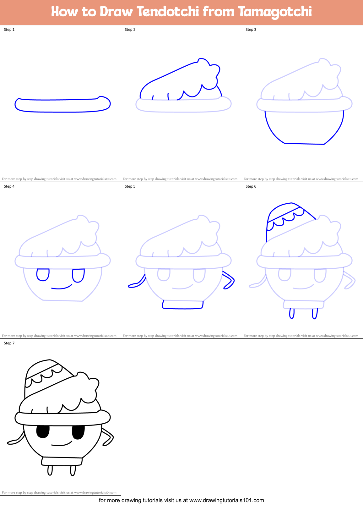 How to Draw Tendotchi from Tamagotchi Printable Step by Step