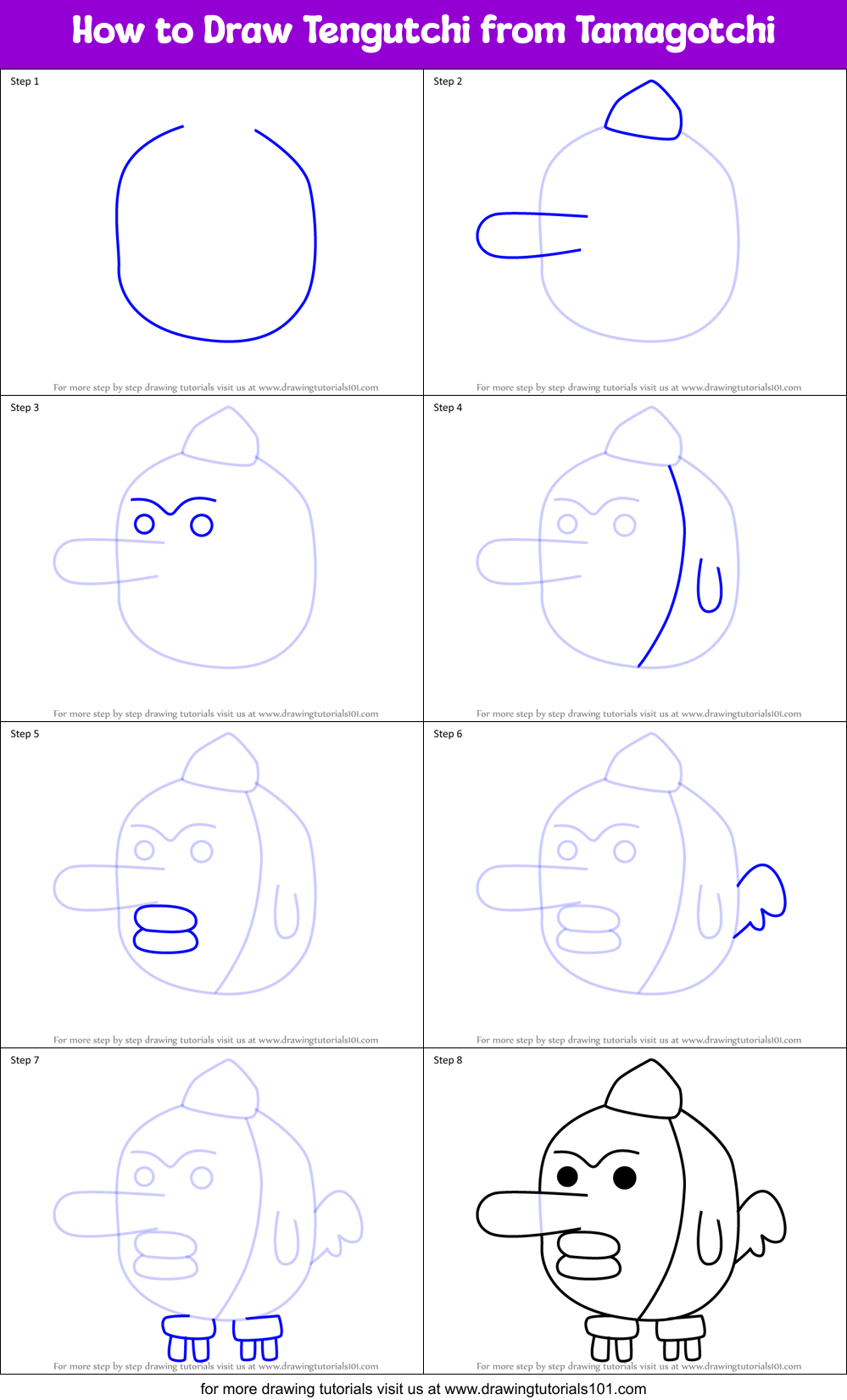 How to Draw Tengutchi from Tamagotchi Printable Step by Step