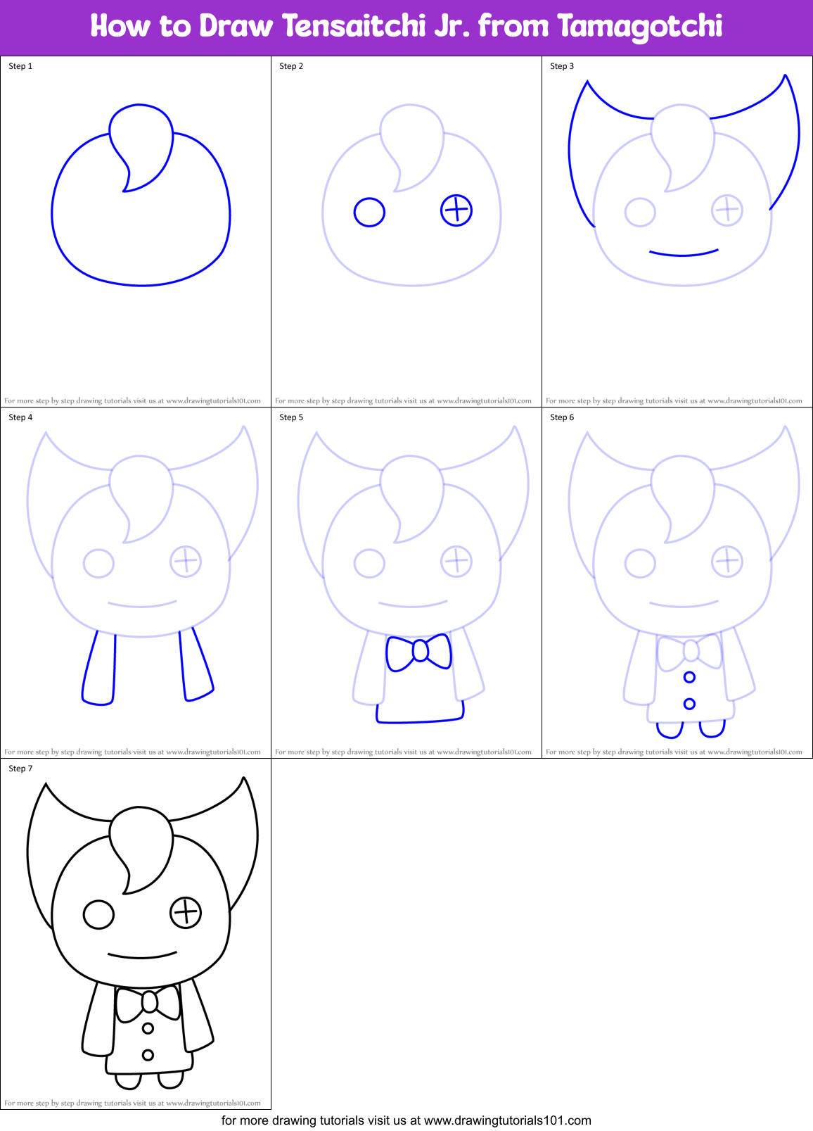 How to Draw Tensaitchi Jr. from Tamagotchi Printable Step by Step