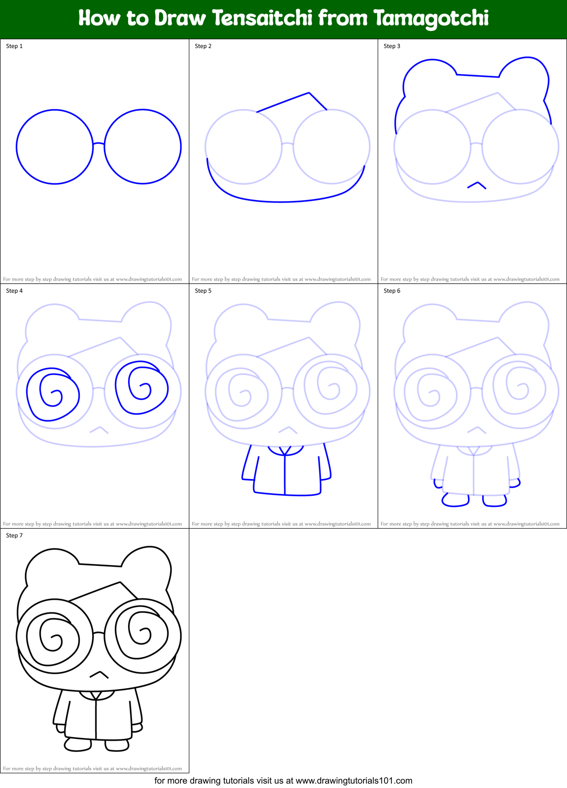 How to Draw Tensaitchi from Tamagotchi Printable Step by Step