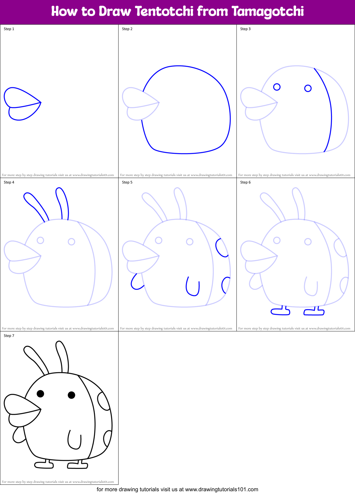 How to Draw Tentotchi from Tamagotchi Printable Step by Step