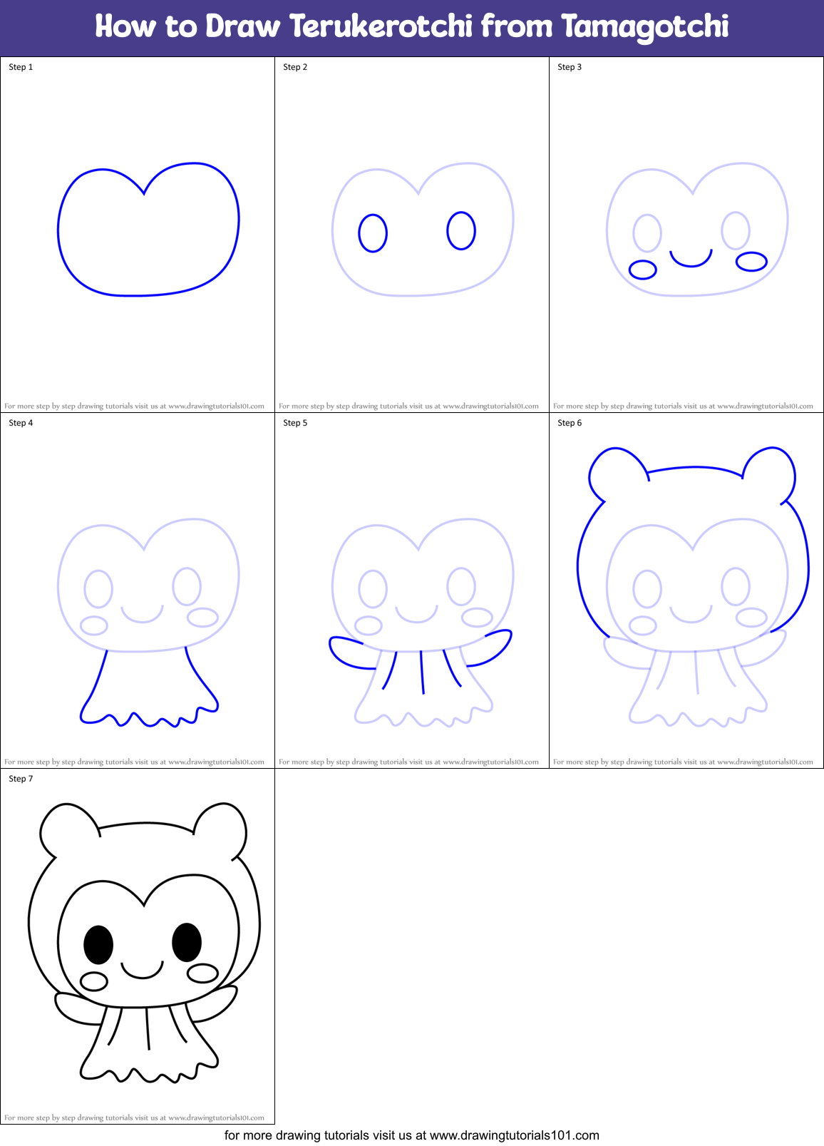 How to Draw Terukerotchi from Tamagotchi Printable Step by Step