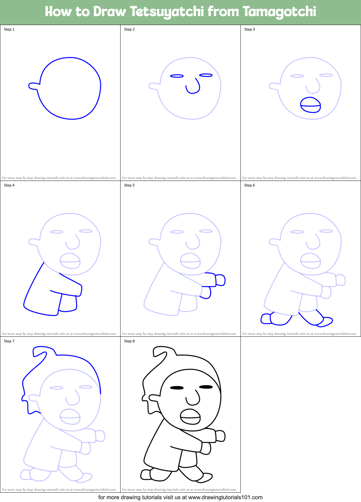 How to Draw Tetsuyatchi from Tamagotchi Printable Step by Step