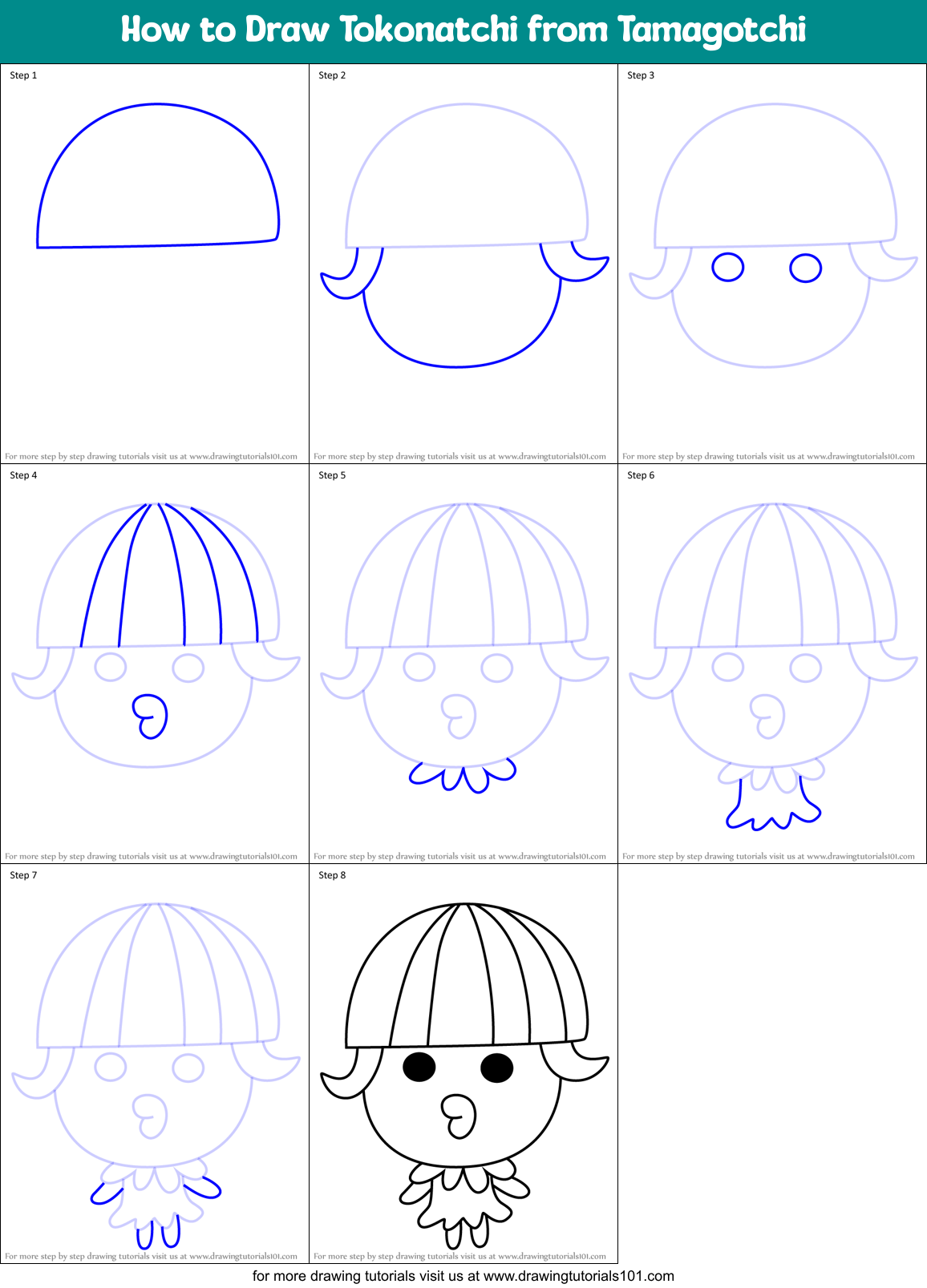 How to Draw Tokonatchi from Tamagotchi Printable Step by Step