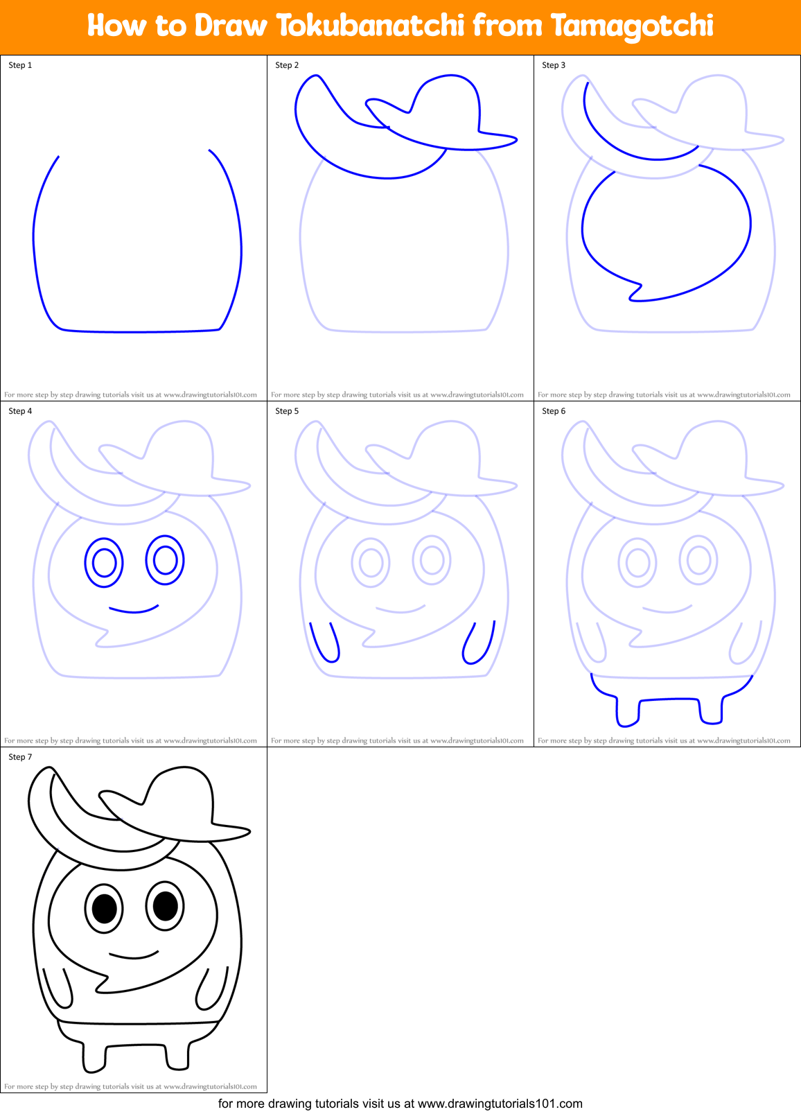 How to Draw Tokubanatchi from Tamagotchi Printable Step by Step