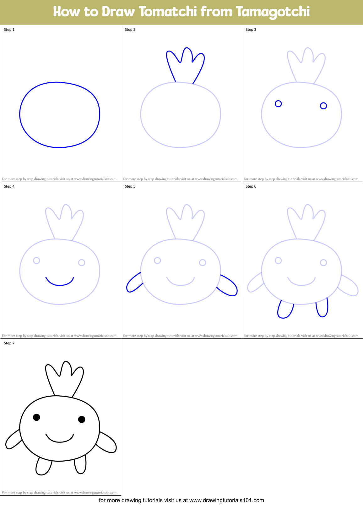 How to Draw Tomatchi from Tamagotchi Printable Step by Step