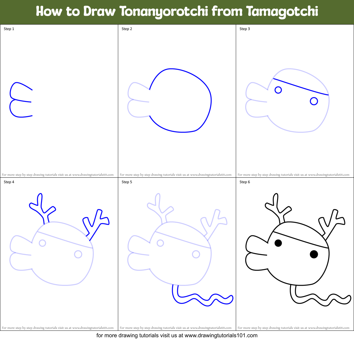 How to Draw Tonanyorotchi from Tamagotchi Printable Step by Step
