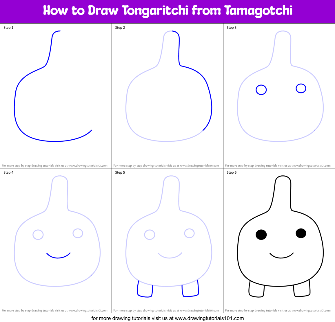 How to Draw Tongaritchi from Tamagotchi Printable Step by Step
