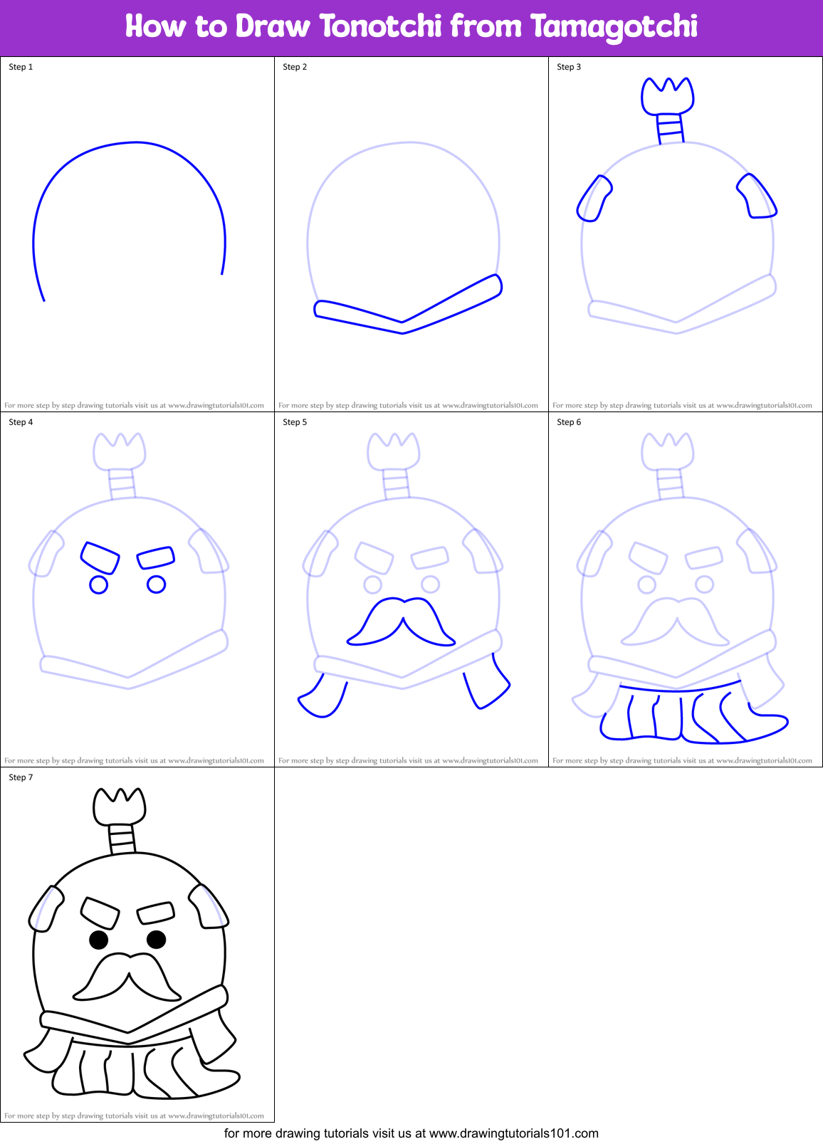 How to Draw Tonotchi from Tamagotchi Printable Step by Step