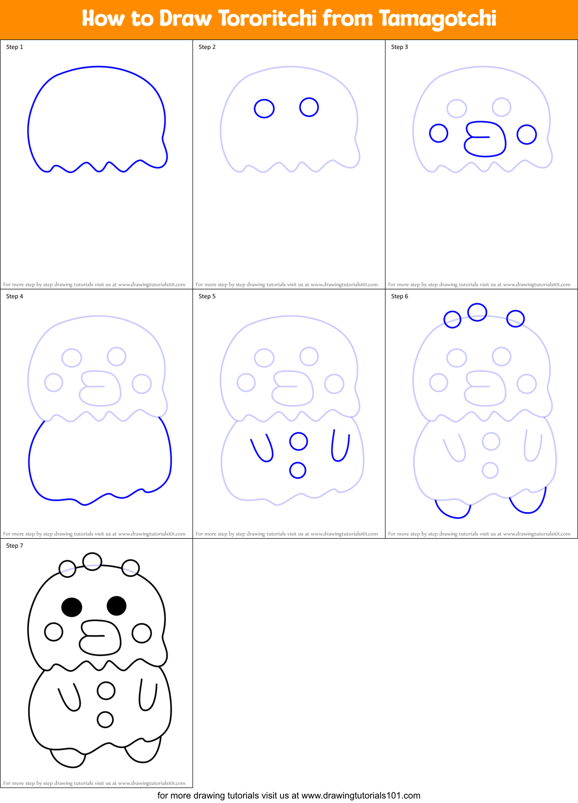 How to Draw Tororitchi from Tamagotchi Printable Step by Step