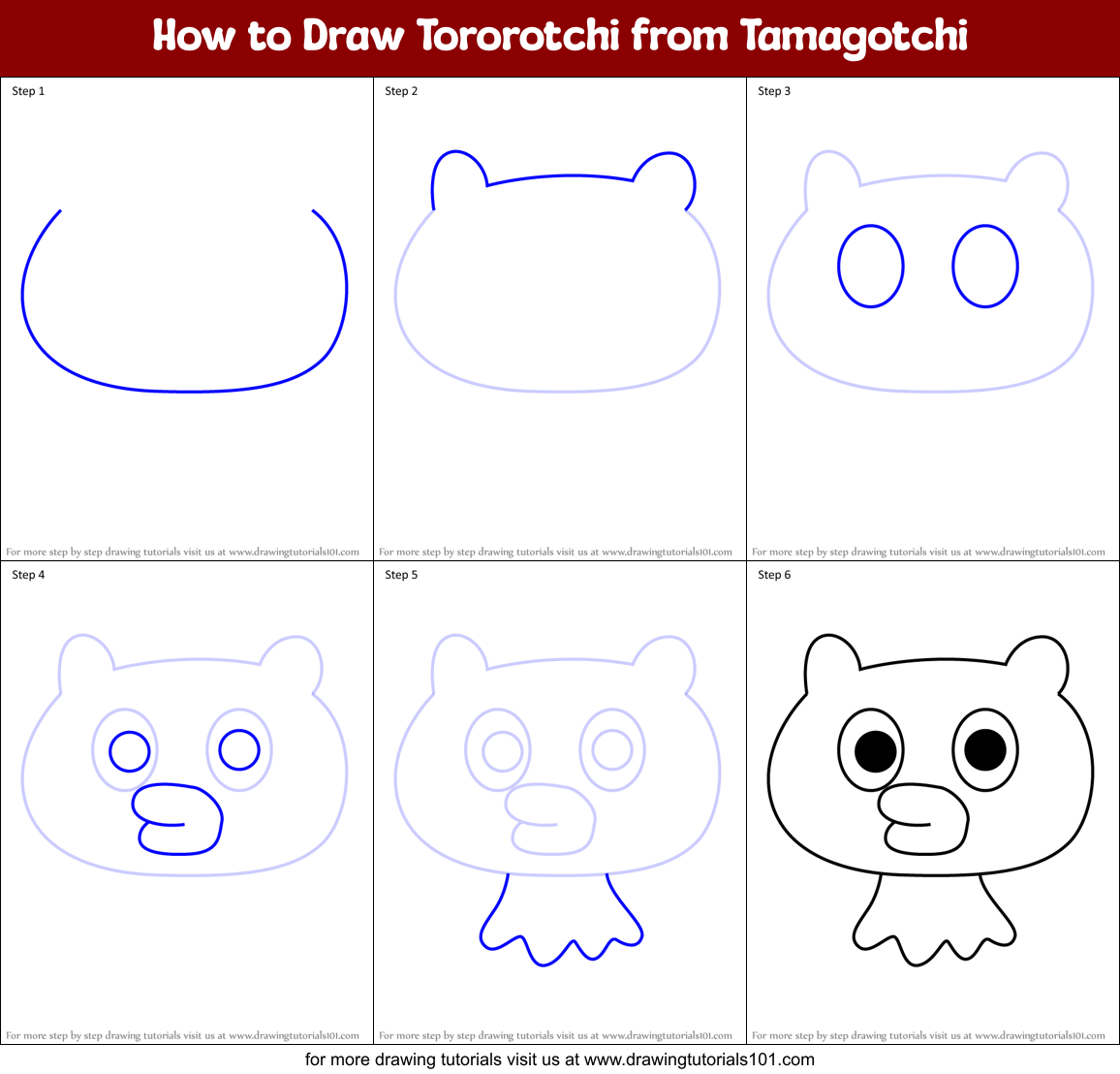 How to Draw Tororotchi from Tamagotchi Printable Step by Step