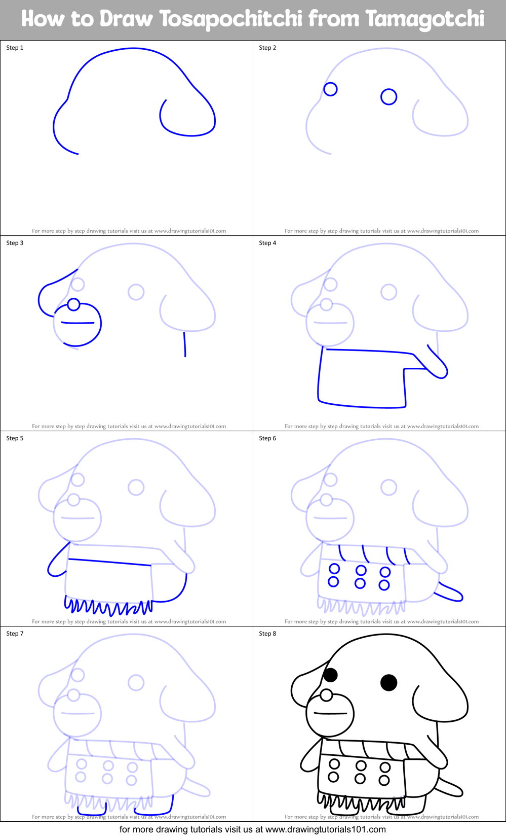 How to Draw Tosapochitchi from Tamagotchi Printable Step by Step