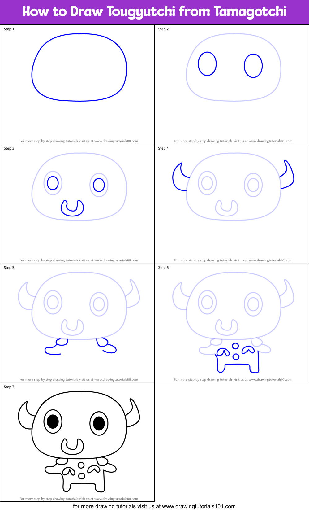 How to Draw Tougyutchi from Tamagotchi Printable Step by Step