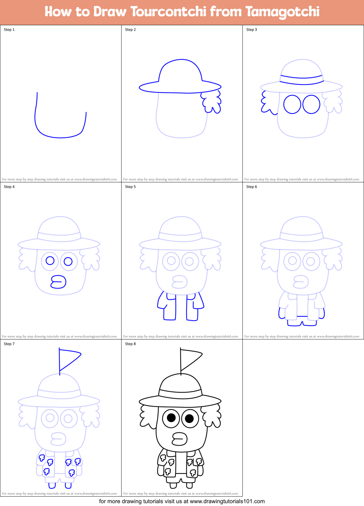 How to Draw Tourcontchi from Tamagotchi Printable Step by Step