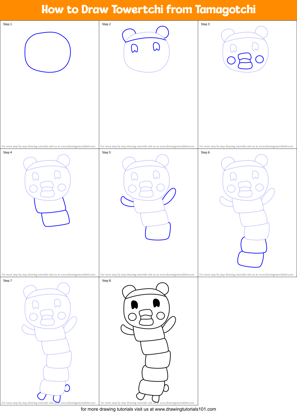 How to Draw Towertchi from Tamagotchi Printable Step by Step
