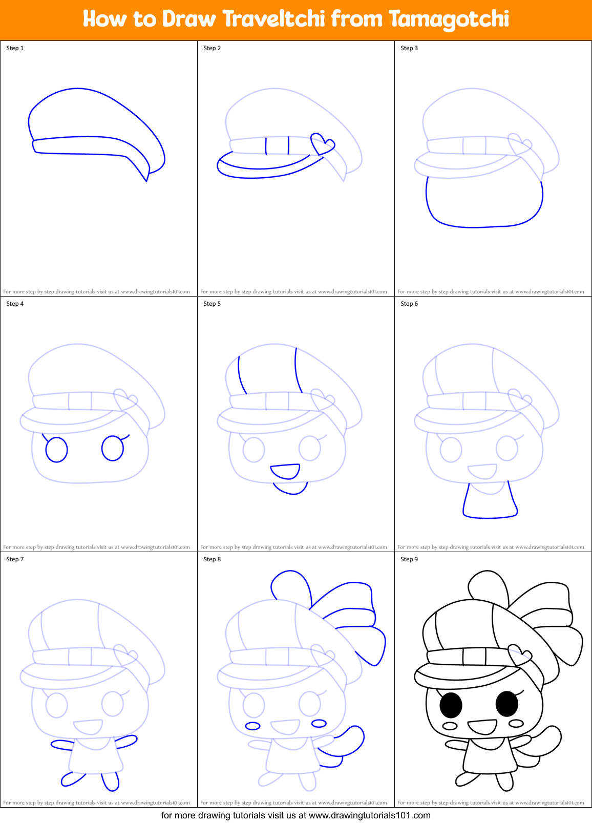 How to Draw Traveltchi from Tamagotchi Printable Step by Step