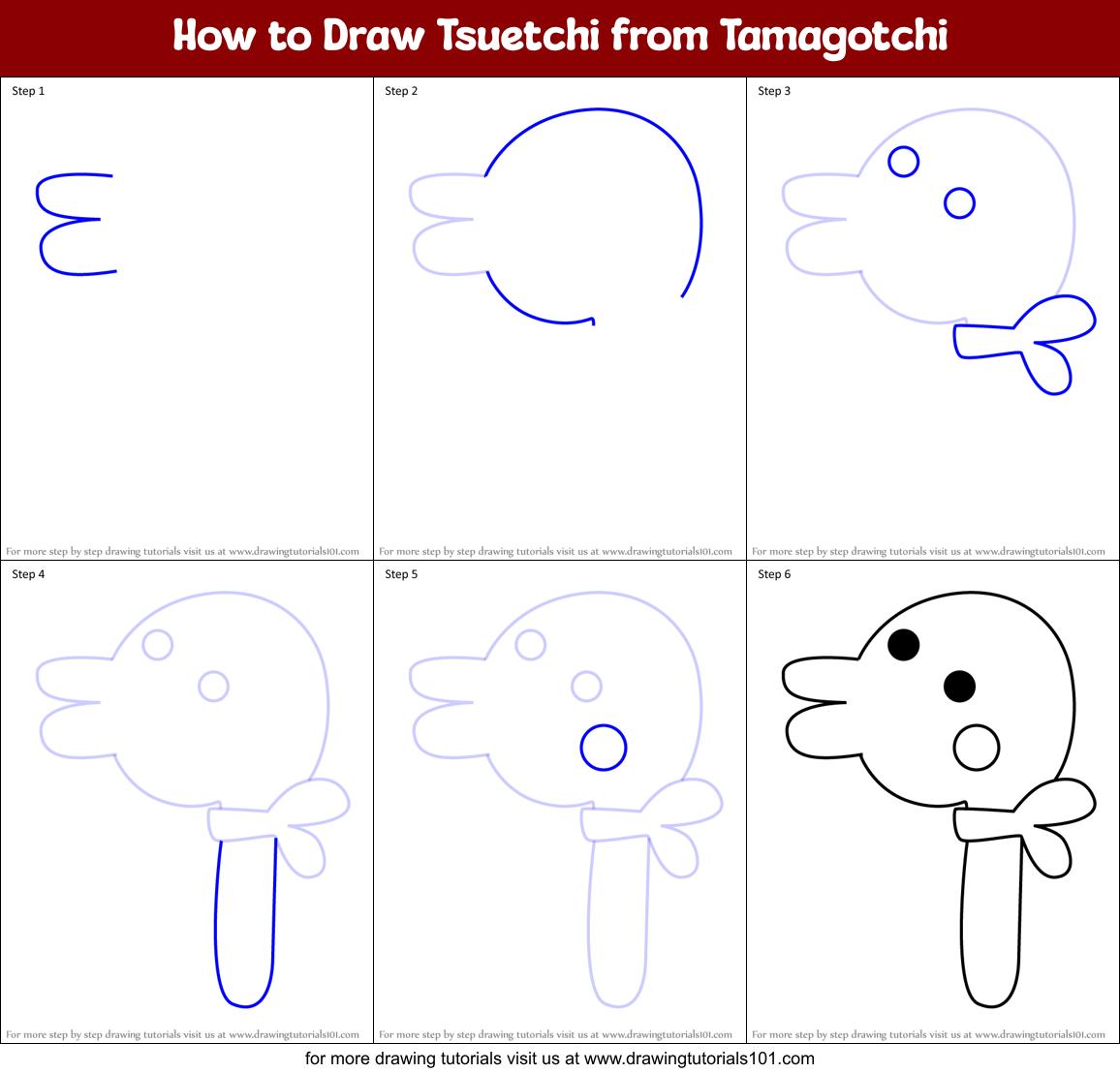How to Draw Tsuetchi from Tamagotchi Printable Step by Step