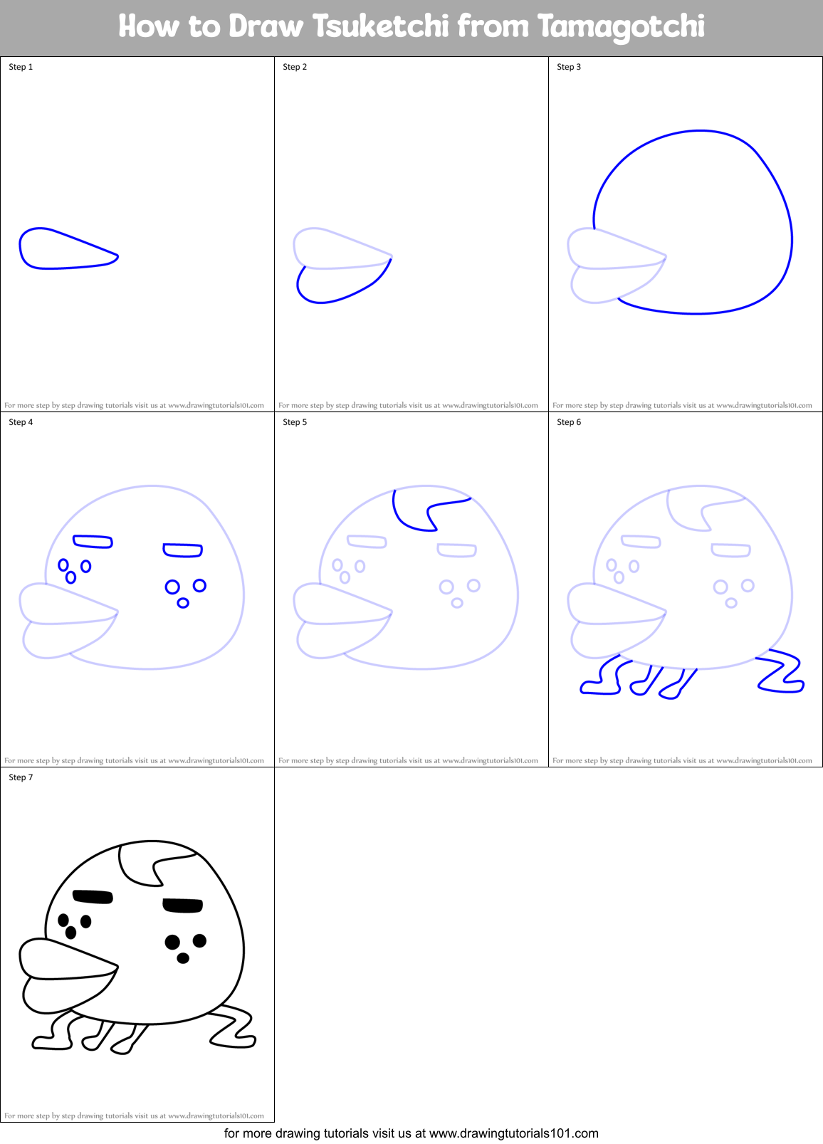 How to Draw Tsuketchi from Tamagotchi Printable Step by Step