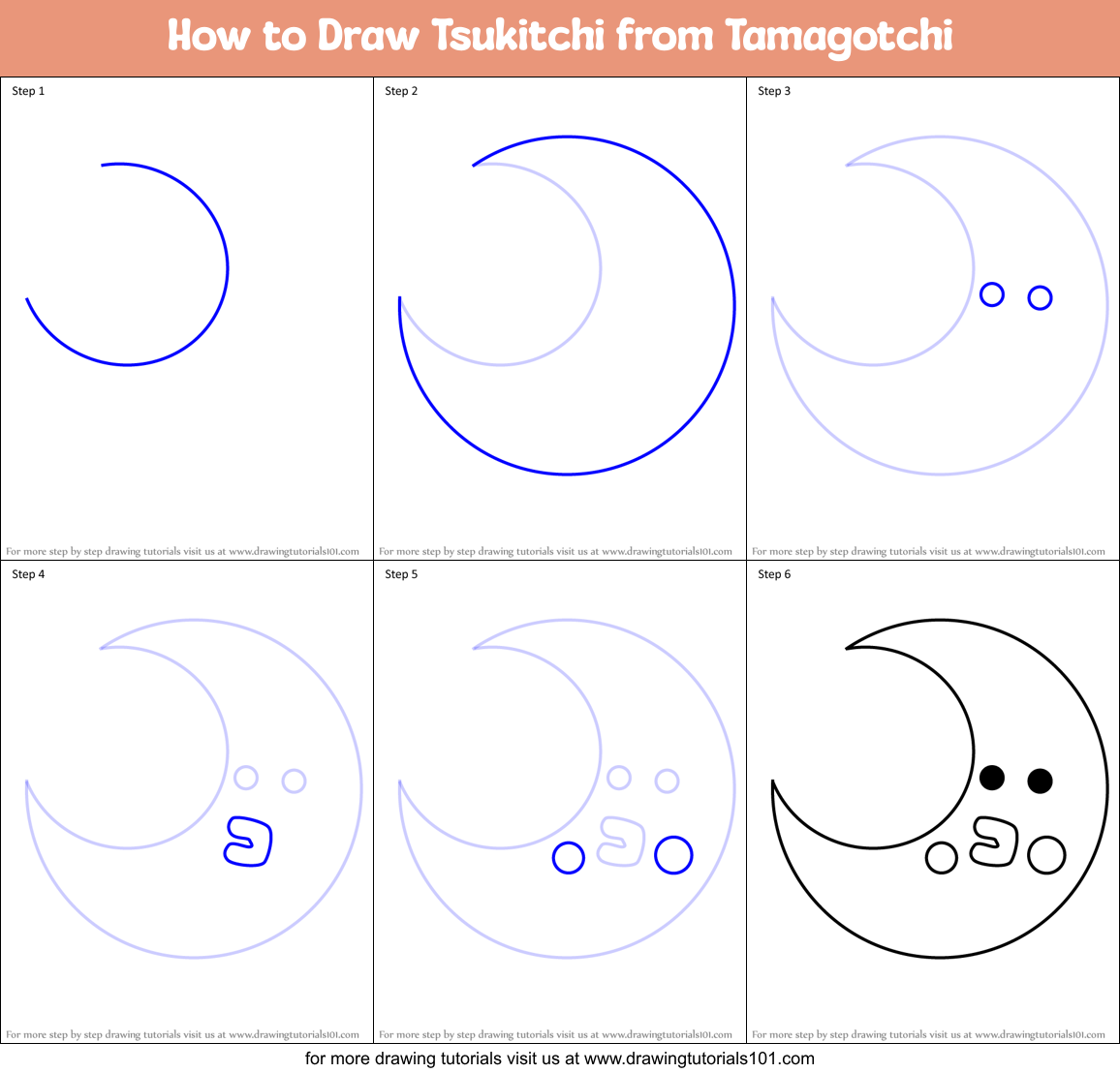 How to Draw Tsukitchi from Tamagotchi Printable Step by Step
