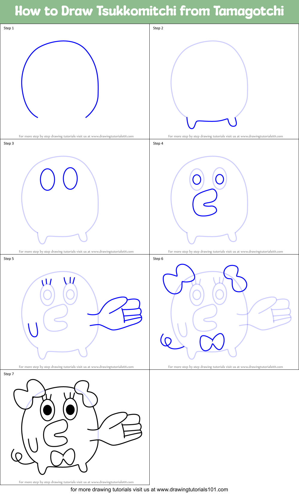 How to Draw Tsukkomitchi from Tamagotchi Printable Step by Step