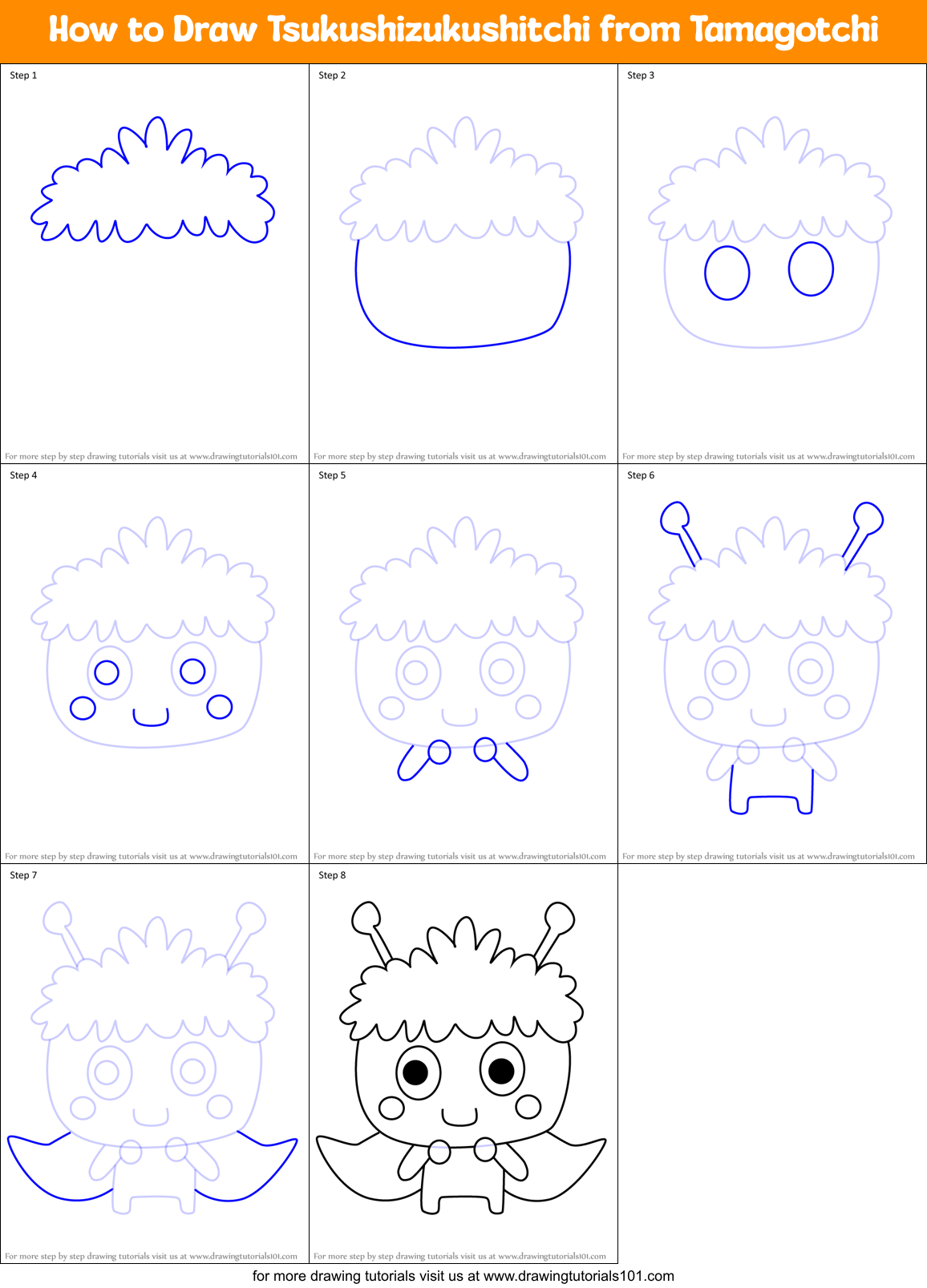 How to Draw Tsukushizukushitchi from Tamagotchi Printable Step by Step