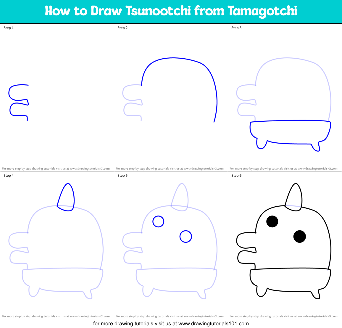 How to Draw Tsunootchi from Tamagotchi Printable Step by Step