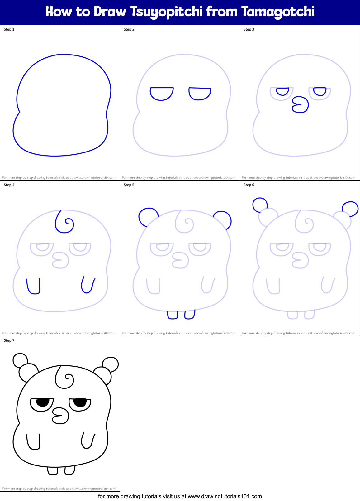 How to Draw Tsuyopitchi from Tamagotchi Printable Step by Step