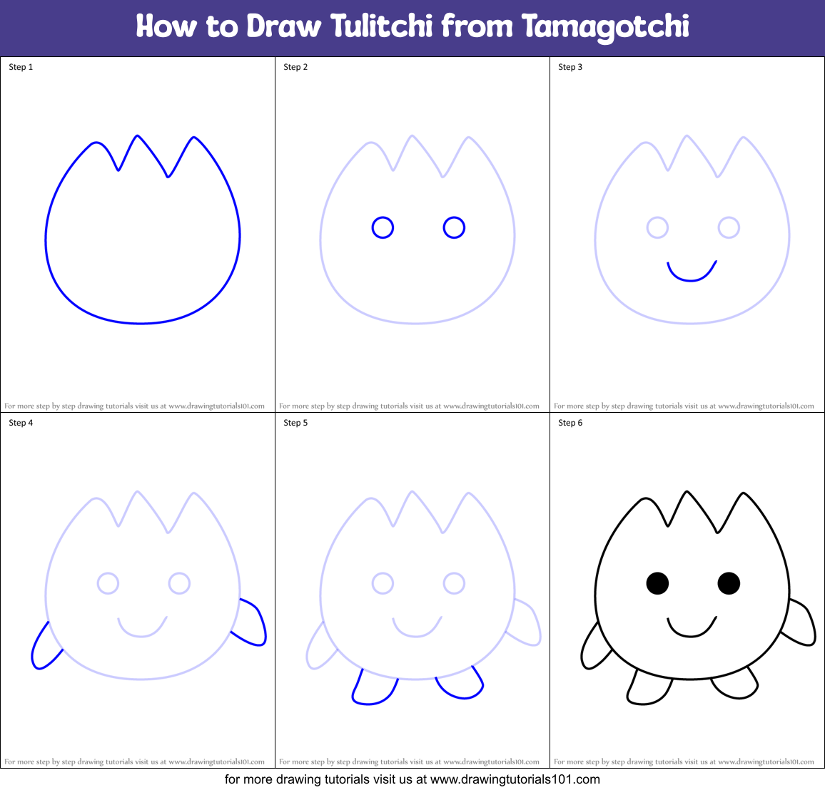 How to Draw Tulitchi from Tamagotchi Printable Step by Step