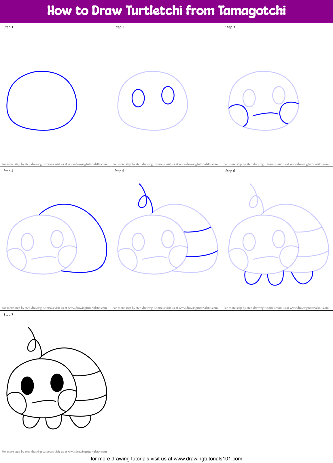 How to Draw Turtletchi from Tamagotchi Printable Step by Step