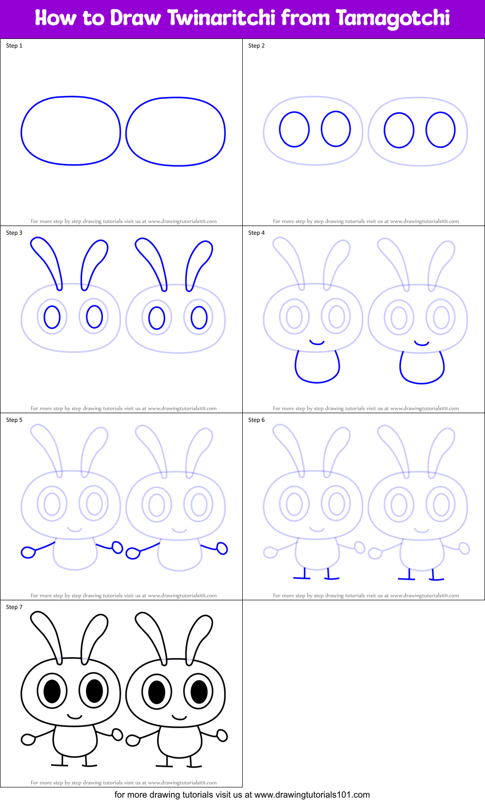 How to Draw Twinaritchi from Tamagotchi Printable Step by Step