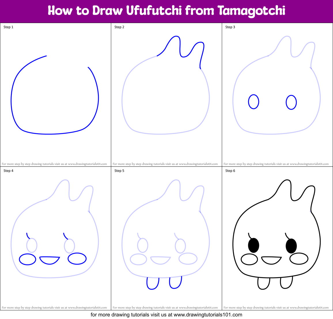 How to Draw Ufufutchi from Tamagotchi Printable Step by Step