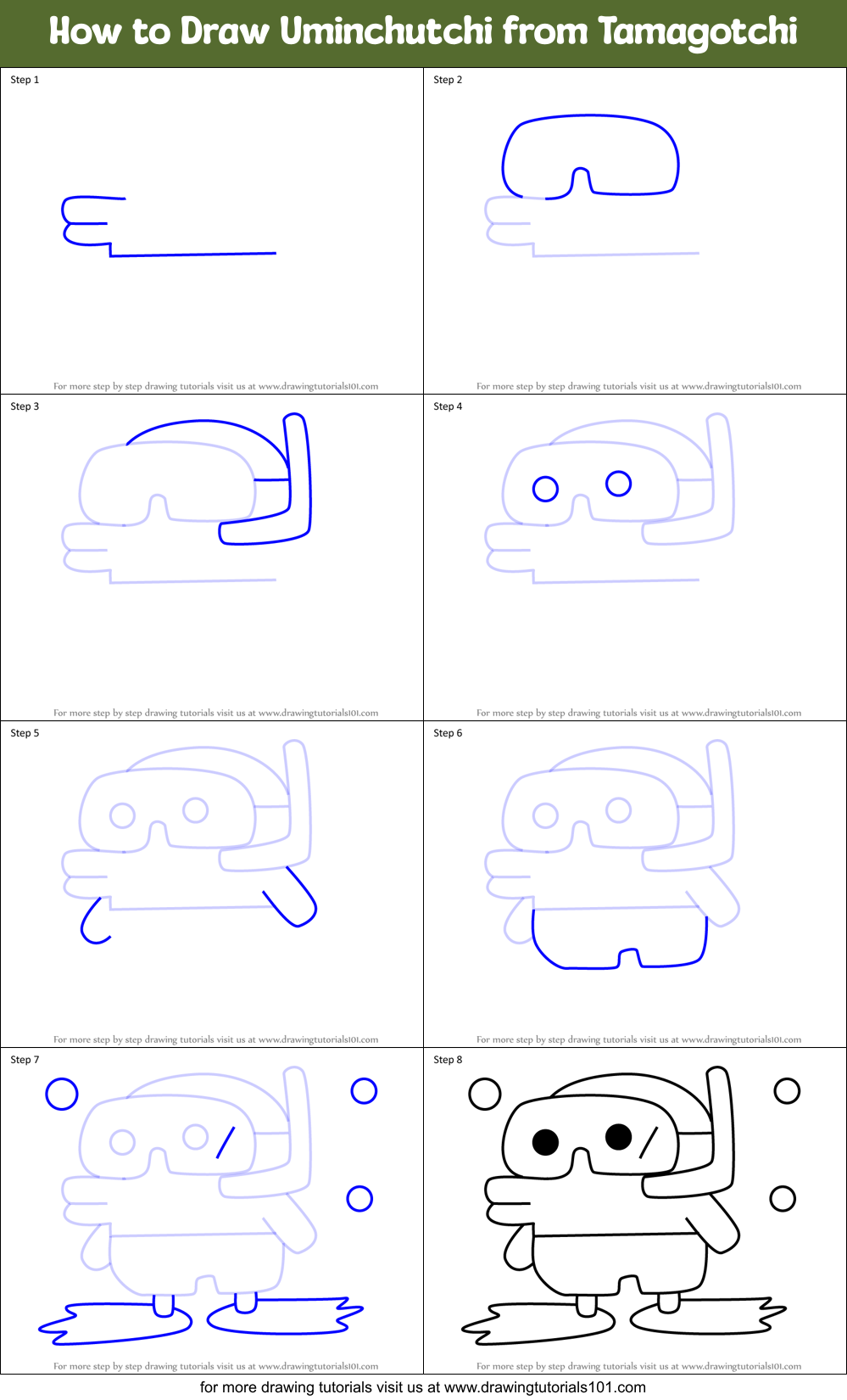 How to Draw Uminchutchi from Tamagotchi Printable Step by Step