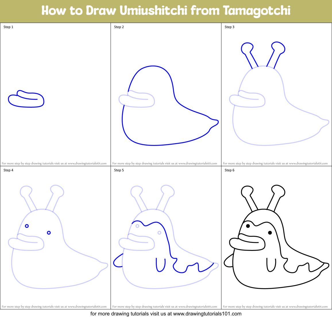 How to Draw Umiushitchi from Tamagotchi Printable Step by Step