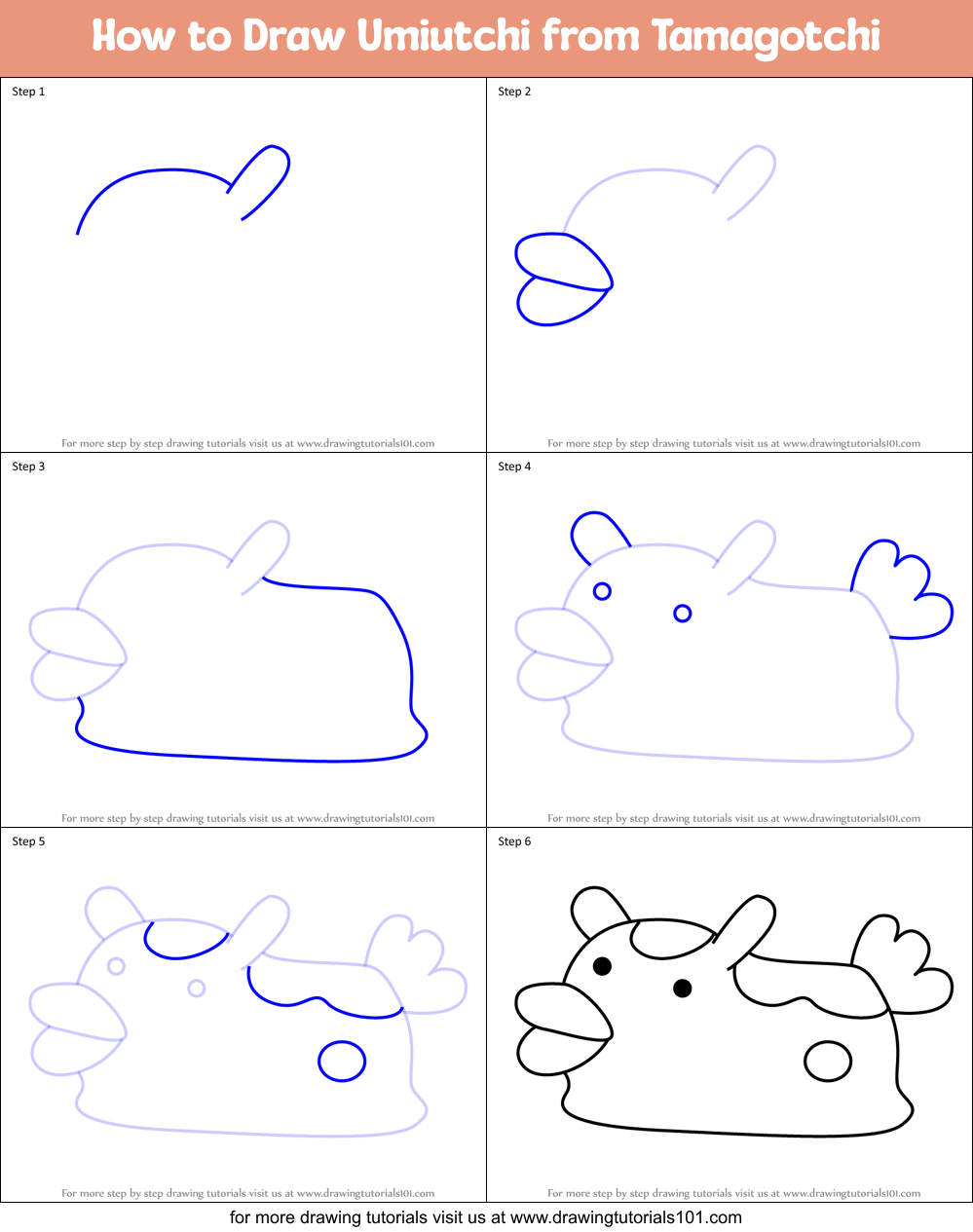 How to Draw Umiutchi from Tamagotchi Printable Step by Step