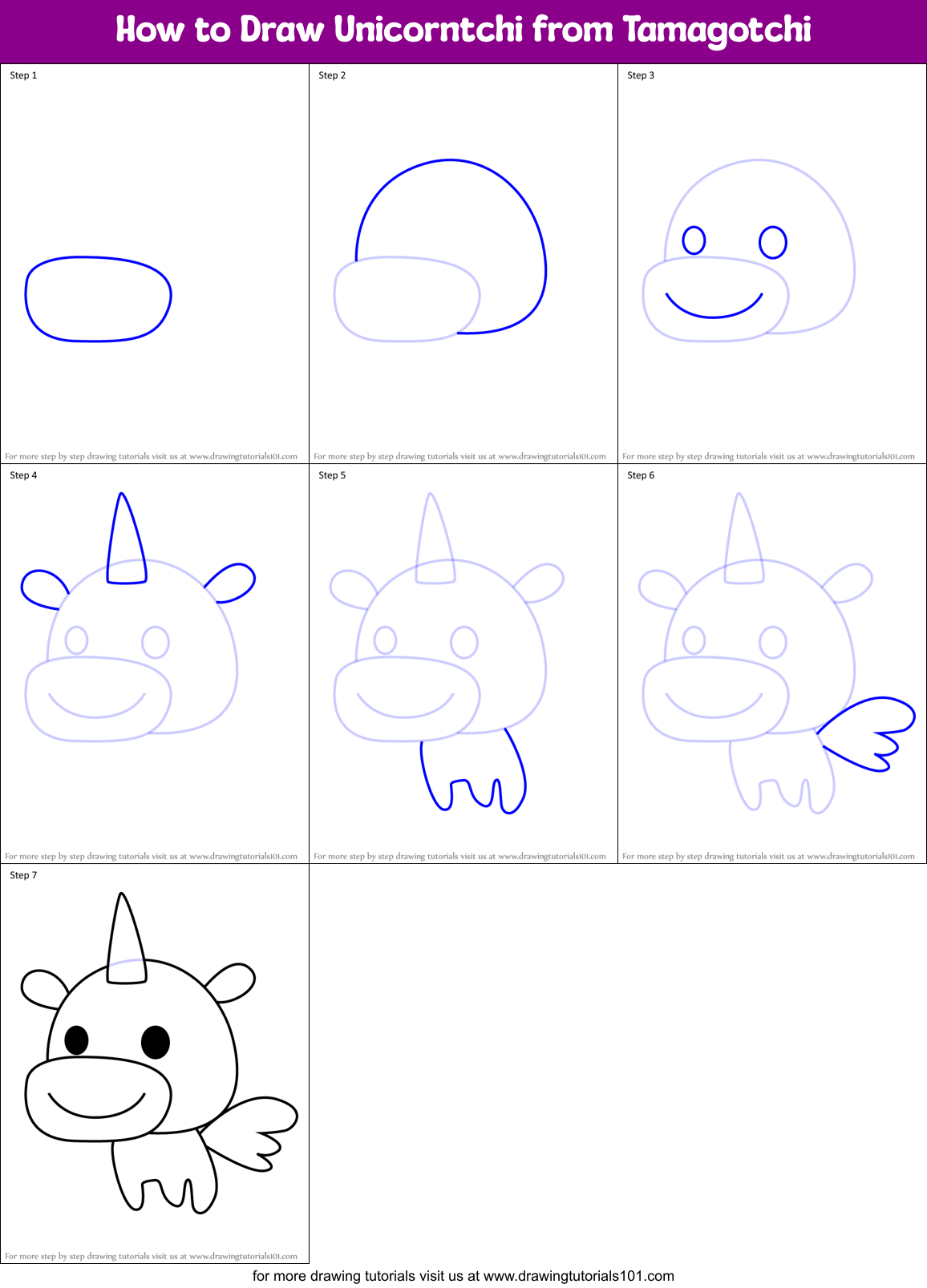 How to Draw Unicorntchi from Tamagotchi Printable Step by Step