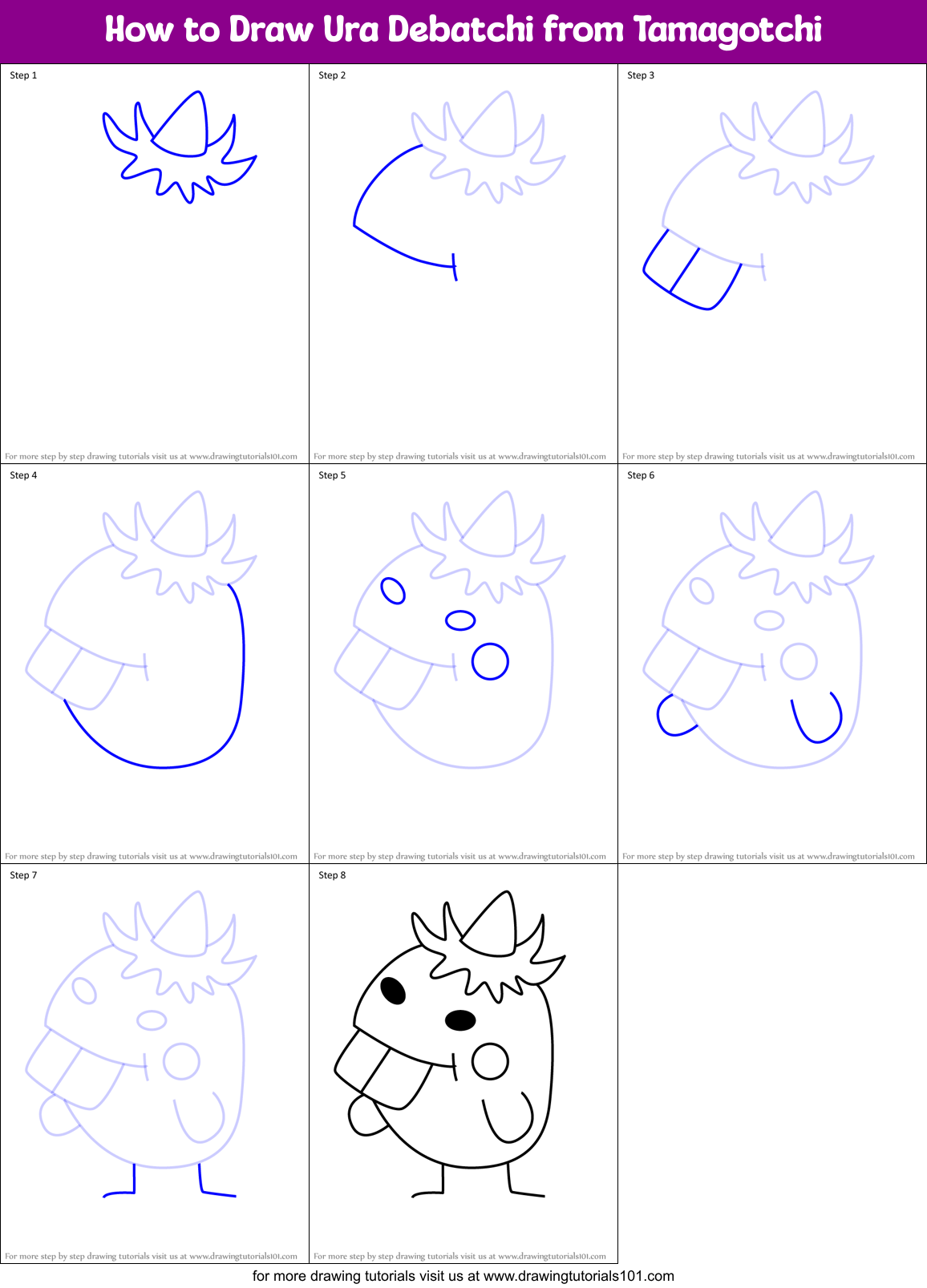 How to Draw Ura Debatchi from Tamagotchi Printable Step by Step