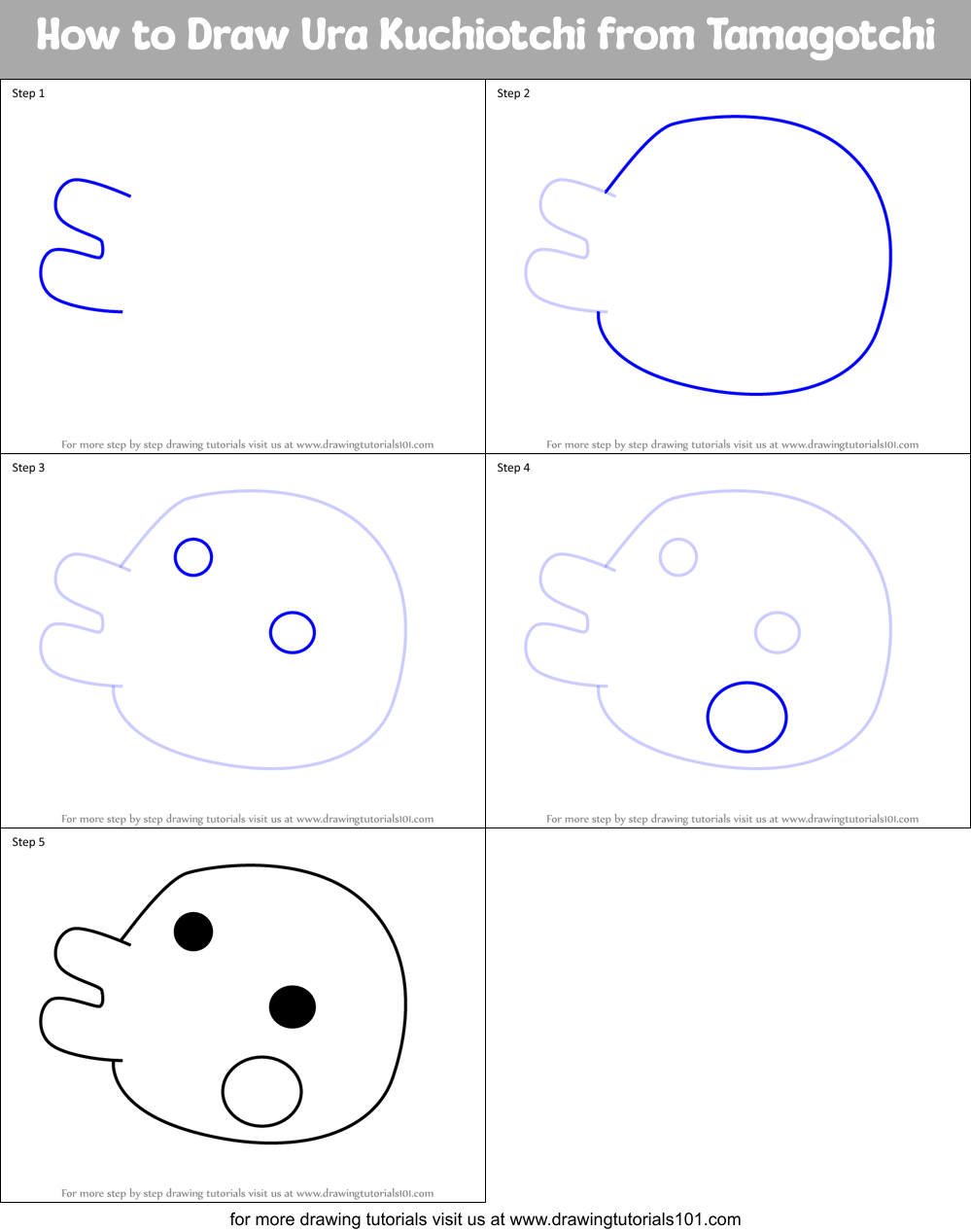 How to Draw Ura Kuchiotchi from Tamagotchi Printable Step by Step