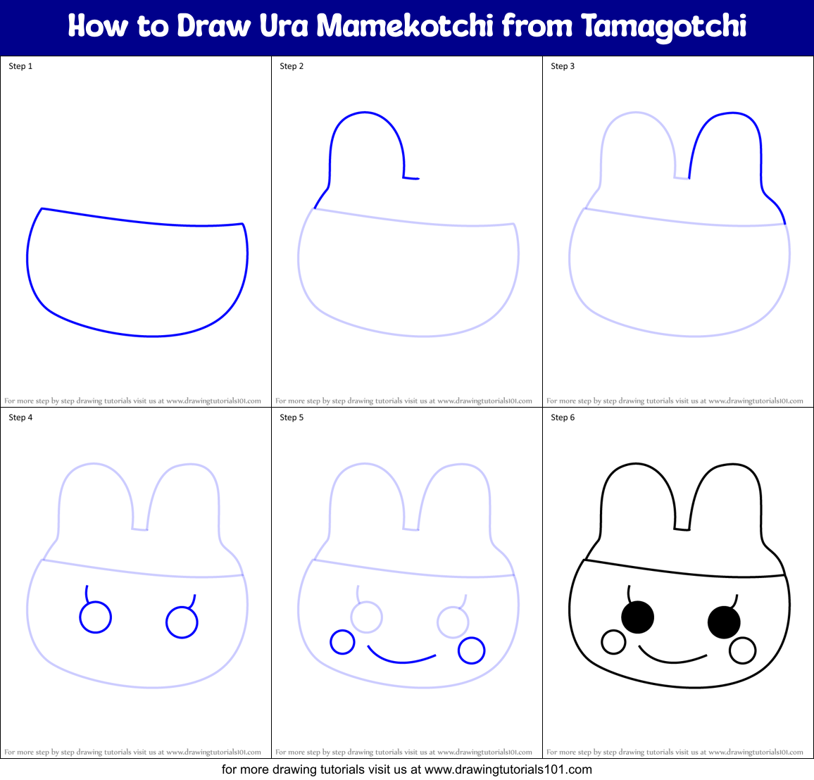 How to Draw Ura Mamekotchi from Tamagotchi Printable Step by Step