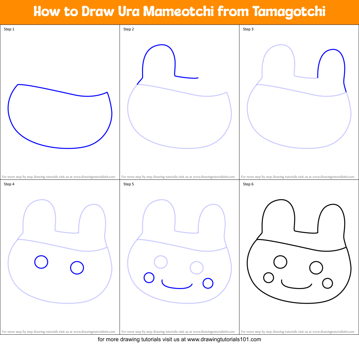 How to Draw Ura Mameotchi from Tamagotchi Printable Step by Step