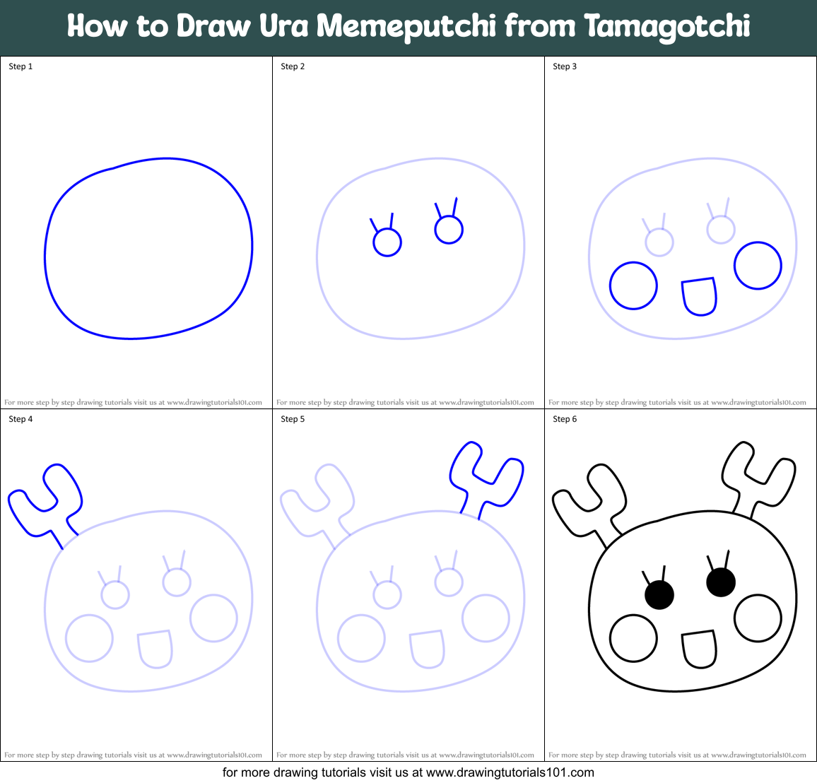 How to Draw Ura Memeputchi from Tamagotchi Printable Step by Step