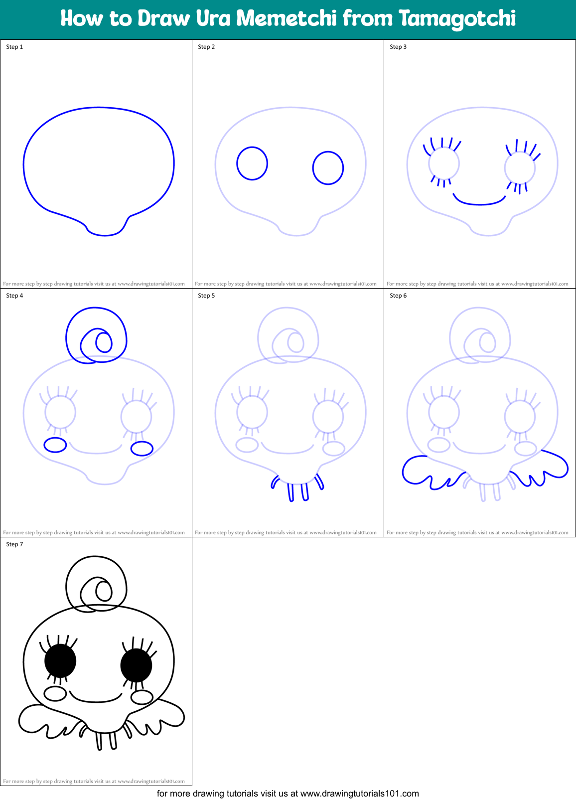 How to Draw Ura Memetchi from Tamagotchi Printable Step by Step